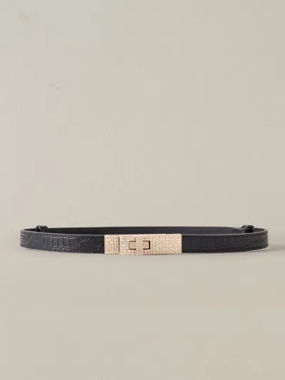 J.mclaughlin Women's Liv Leather Belt In Crocodile Black/gold