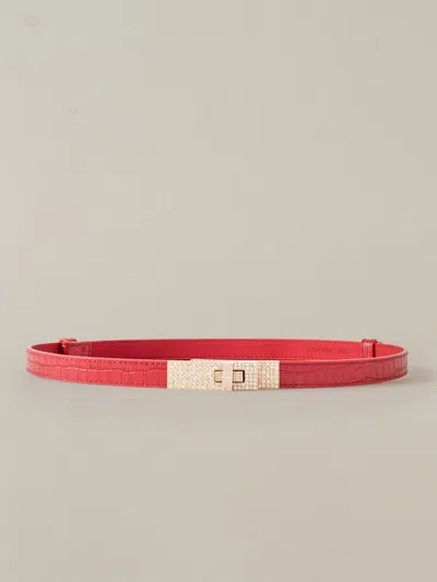 J.mclaughlin Women's Liv Leather Belt In Crocodile Red/gold