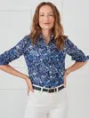 J.mclaughlin Women's Lois Shirt In Flamingo Garden Navy/light Blue In Blue