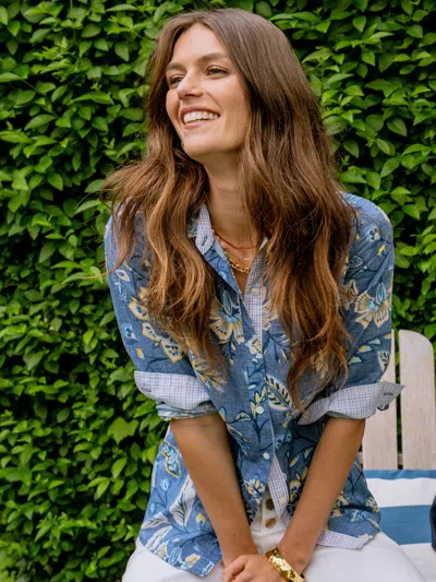 J.mclaughlin Women's Lois Shirt In Floral Cove Denim/yellow In Blue