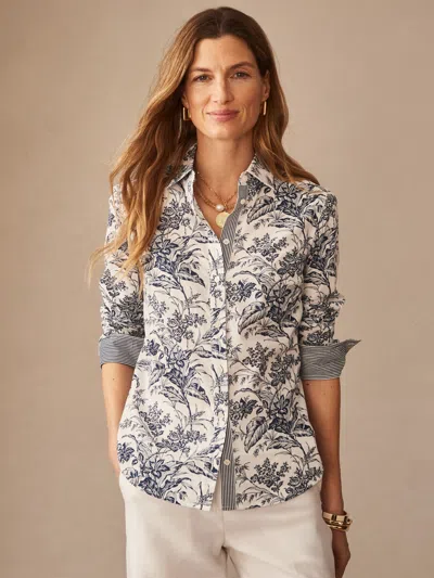 J.mclaughlin Women's Lois Shirt In Giardino Toile Stripe White/navy In Multi