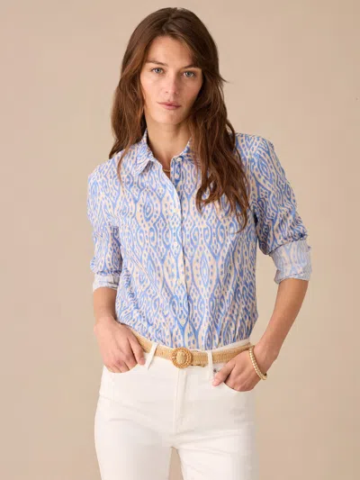 J.mclaughlin Women's Lois Shirt In Midi Seagrass Ikat Off White/blue In Multi