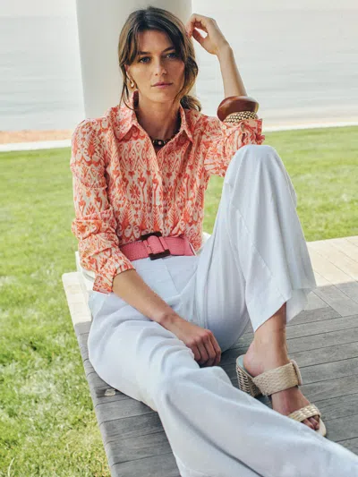 J.mclaughlin Women's Lois Shirt In Mini Jewel Ikat Bold Cream/orange In Multi