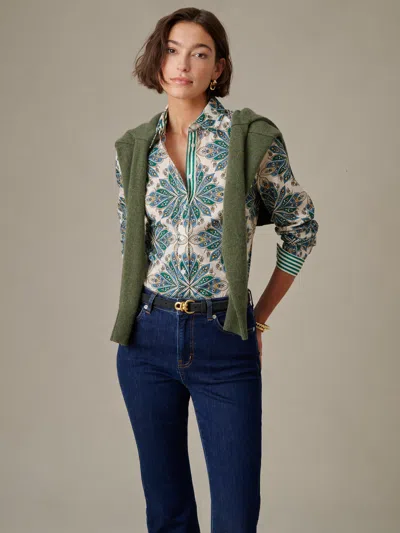 J.mclaughlin Women's Lois Shirt In Neo Radiant Stripe Off White/green