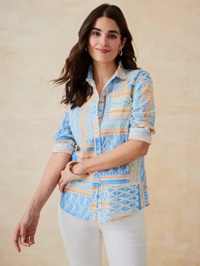 J.mclaughlin Women's Lois Shirt In Painted Medley Patch Blue/tan In Multi