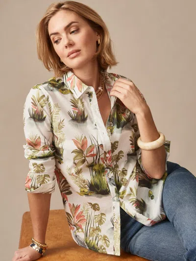 J.mclaughlin Women's Lois Shirt In Tidal Palms White/coral/green In Multi