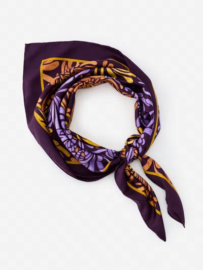 J.mclaughlin Women's Mabel Scarf In Modern Petals Square Dark Purple/gold | Silk In Brown