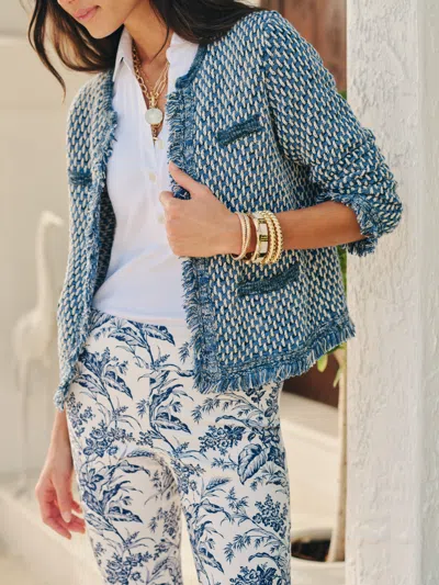 J.mclaughlin Women's Marceline Cardigan Blue/cream In Multi