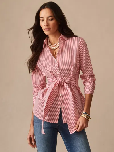 J.mclaughlin Women's Margaux Shirt In Stripe White/coral In Pink