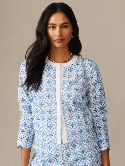 J.mclaughlin Women's Martha Linen Blend Eyelet Jacket White/sky Blue