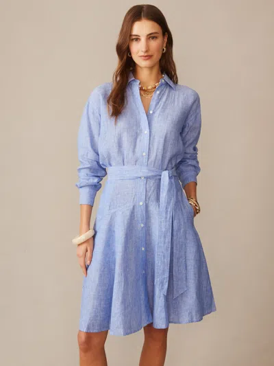 J.mclaughlin Women's Mary Linen Dress In Stripe Denim/white In Blue