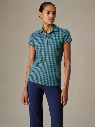 J.mclaughlin Women's Merlin Cap Sleeve Polo In Algiers Check Green/navy