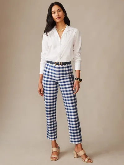 J.mclaughlin Women's Millbrook Silk Blend Pants In Gingham White/navy In Blue