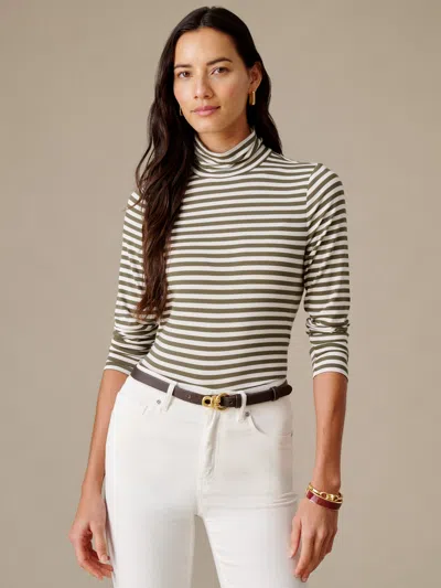 J.mclaughlin Women's Nadia Turtleneck Top In Stripe Olive/parchment