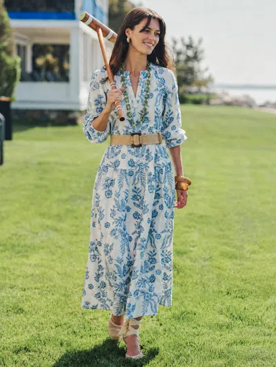J.mclaughlin Women's Nancy Linen Blend Dress In Embroidery Off White/blue In Multi