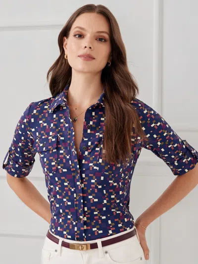 J.mclaughlin Women's New Monroe Shirt In Block Party Navy In Blue