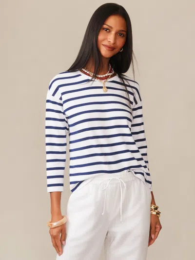 J.mclaughlin Women's Nico T-shirt In Stripe White/nautical Navy In Blue