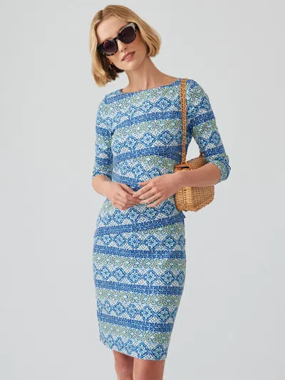 J.mclaughlin Women's Nicola Dress In Garden Mosaic Stripes Blue/mint
