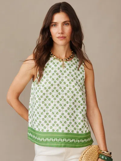 J.mclaughlin Women's Norie Silk Blend Blouse In Mythic Geo Border White/green