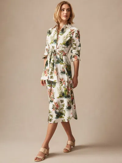 J.mclaughlin Women's Orla Dress In Tidal Palms White/coral/green In Multi