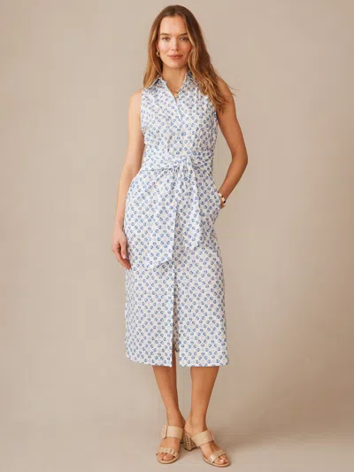 J.mclaughlin Women's Orla Sleeveless Linen Dress In Mythic Floral Geo White/blue