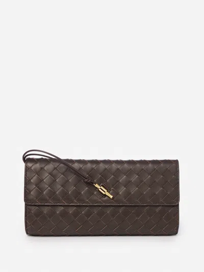 J.mclaughlin Women's Pernille Woven Leather Clutch Dark Brown