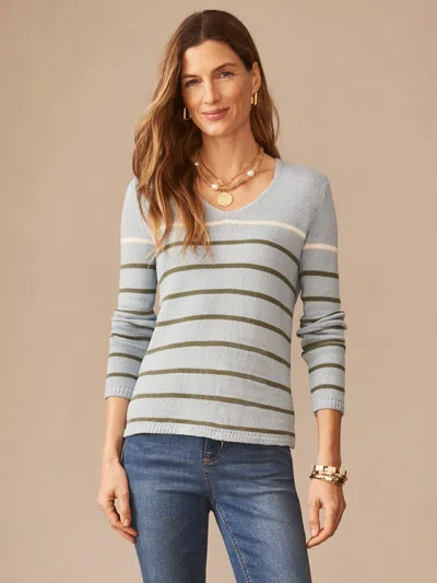 J.mclaughlin Women's Ramona Linen Blend Sweater In Stripe Light Blue/green In Multi
