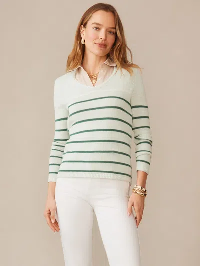 J.mclaughlin Women's Ramona Linen Blend Sweater In Stripe Light Green/green