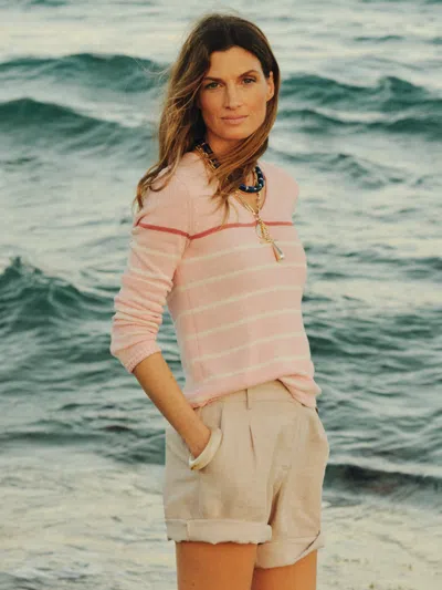 J.mclaughlin Women's Ramona Linen Blend Sweater In Stripe Pink/white