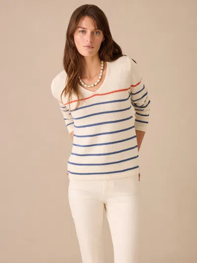 J.mclaughlin Women's Ramona Linen Blend Sweater In Stripe White/blue In Multi