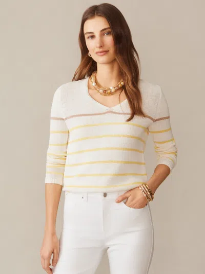 J.mclaughlin Women's Ramona Linen Blend Sweater In Stripe White/yellow In Neutral