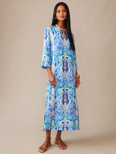 J.mclaughlin Women's Roni Silk Blend Dress In Midi Deco Bloom Blue/aqua