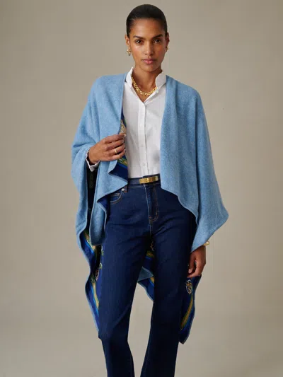 J.mclaughlin Women's Rossi Cashmere Wrap In Fairfax Crest Sea Blue/navy | Cashmere/silk