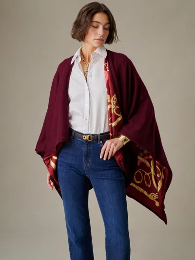 J.mclaughlin Women's Rossi Cashmere Wrap In Grand Heraldic Border Heather Wine/wine/gold | Cashmere/silk