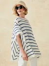 J.mclaughlin Women's Samrithi Cashmere Poncho In Stripe Off White/dark Navy In White