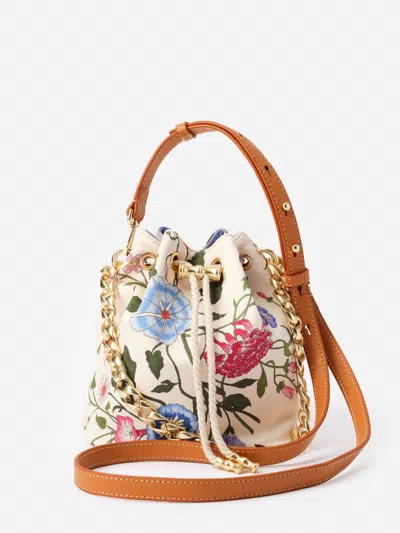 J.mclaughlin Women's Sarah Bucket Bag In Dragonfly Garden Off White | Cotton/spandex/leather