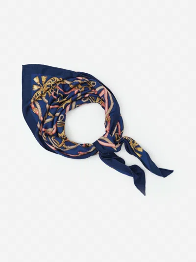 J.mclaughlin Women's Sarita Scarf In Riding Lessons Corner Navy/coral | Cashmere/silk In Blue