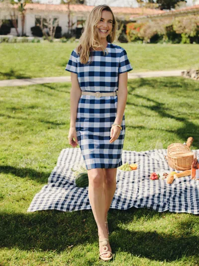 J.mclaughlin Women's Scarlett Silk Blend Dress In Gingham White/navy In Blue