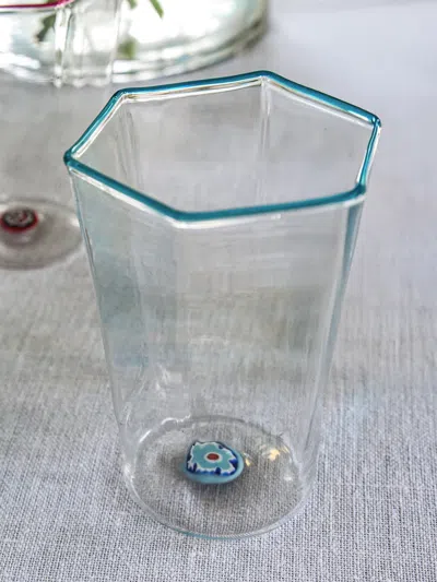 J.mclaughlin Women's Set Of 6 Hexagonal Glasses Murrina Light Blue Rim In Transparent