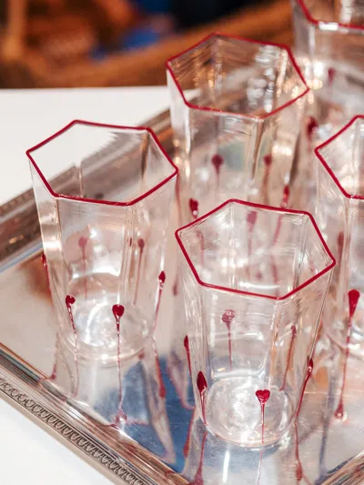 J.mclaughlin Women's Set Of 6 Regina Margherita Glasses Ruby Drop In Red