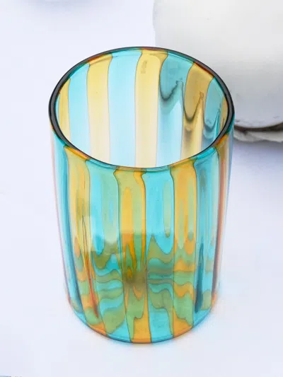 J.mclaughlin Women's Set Of 6 Striped Tumblers Topaz Green In Multi