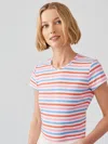 J.mclaughlin Women's Signature Cap Sleeve T-shirt In Bangle Multi Stripe Blue/coral In Multi