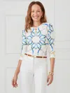 J.mclaughlin Women's Signature T-shirt In Modern Dressage Off White/blue/green In Multi