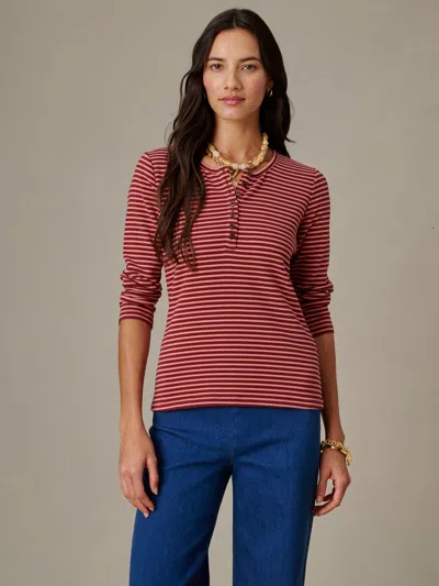 J.mclaughlin Women's Sinclair Henley In Stripe Bordeaux/rose In Red