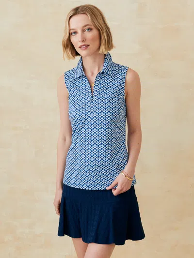 J.mclaughlin Women's Skylar Top In Mini Among The Dunes Navy/light Blue In Animal Print