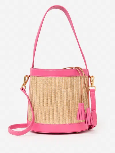 J.mclaughlin Women's Suki Straw Bucket Bag Natural/pink | Raffia/leather In Neutral