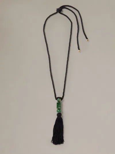 J.mclaughlin Women's Tassel Necklace Black/green