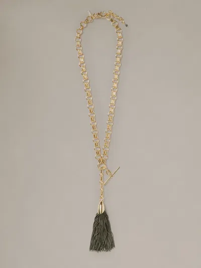 J.mclaughlin Women's Tassel Toggle Necklace Gold/green