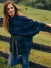 J.mclaughlin Women's Terin Cape In Plaid Dark Navy | Vegan Leather/wool/polyamide In Blue