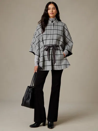 J.mclaughlin Women's Terin Poncho In Plaid Gray/black | Vegan Leather/wool/polyamide